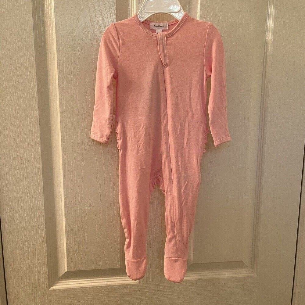 Angel Dear Pink Ruffle Zipper Footie Sleeper Bamboo Size 3-6 Months NWT